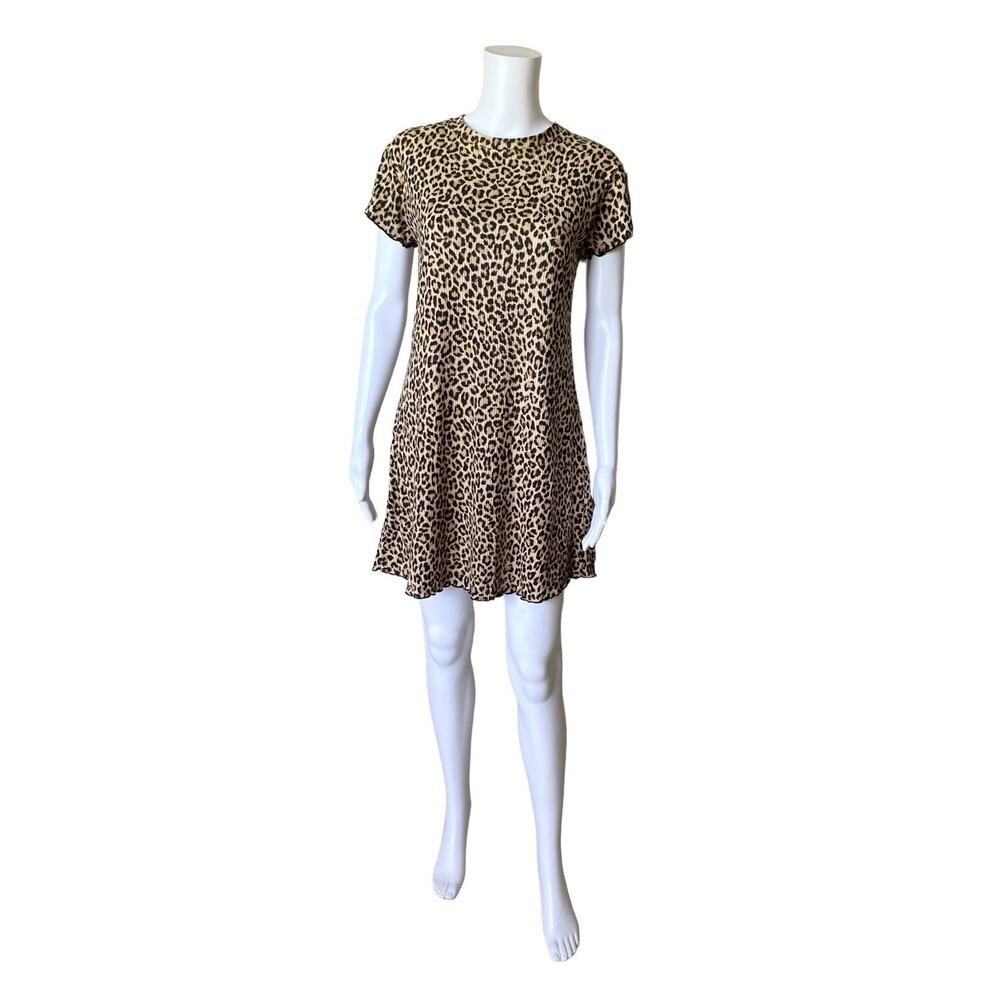Good Luck Gem Mini Dress Womens Small Leopard Print Ribbed Knit Short Sleeve